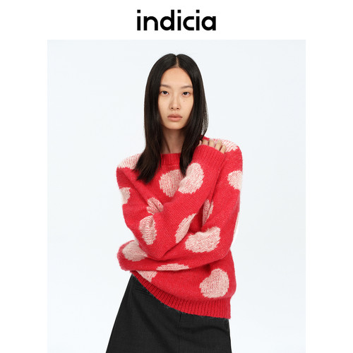 indicia标记商场同款25春新款新年圣诞红毛衣马海毛F2A5ZZ007F