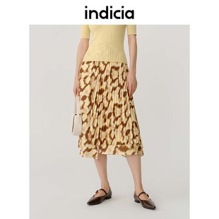 indicia 棕色裙子印花半身裙春秋季商场同款标记时尚女装