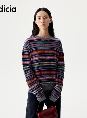 indicia标记商场同款2025秋冬季女装羊毛条纹针织衫毛衣L2D5MS230