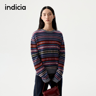 indicia标记商场同款2025秋冬季女装羊毛条纹针织衫毛衣L2D5MS230