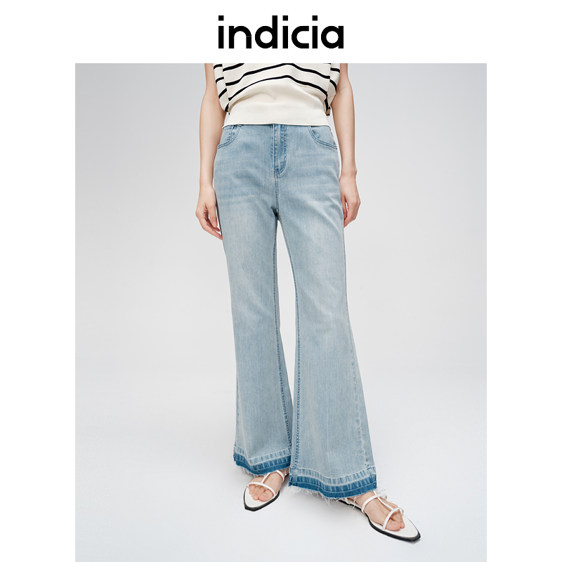 indicia标记商场同款夏季微喇百搭水洗牛仔裤长裤6B406NK331C