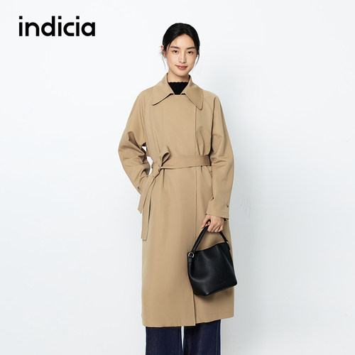 indicia标记商场同款春秋休闲长款卡其色风衣外套女装F2A5FY064C