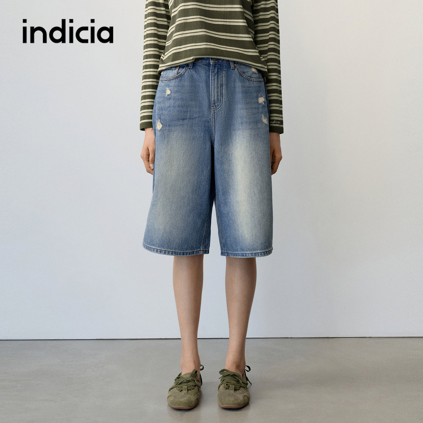 indicia标记商场同款2026夏季新款女装破洞牛仔裤五分裤子女
