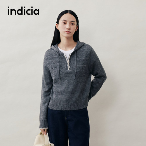 indicia标记商场同款25冬季新款女装羊毛针织衫女毛衣L2D5MS293