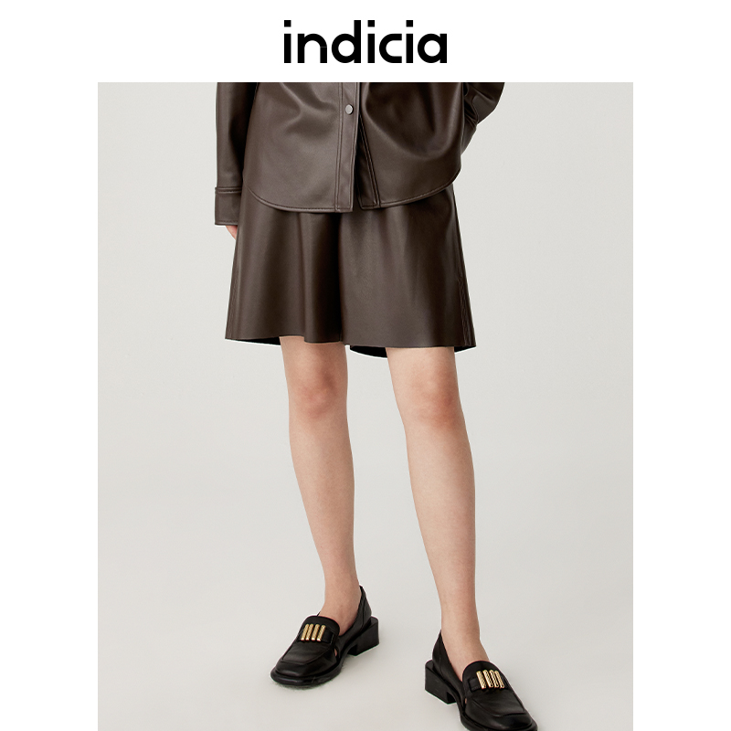 indicia 皮短裤休闲皮裤子直筒裤春秋季新款商场同款标记女装