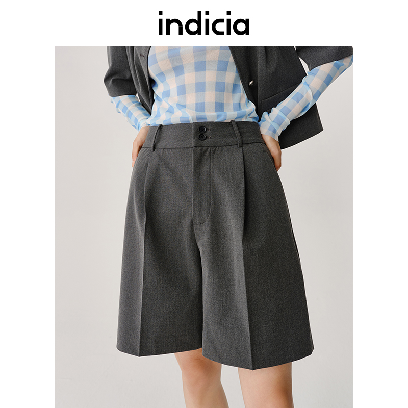 indicia高腰直筒短裤通勤风西装裤裤子春秋季商场同款标记女装
