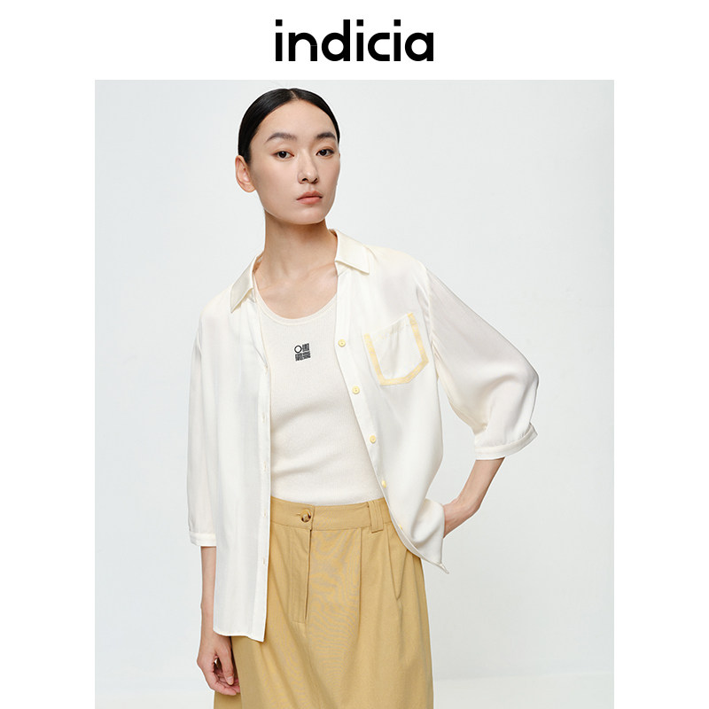 indicia真丝衬衫上衣女衬衣夏季商场同款标记女装5B304CS135