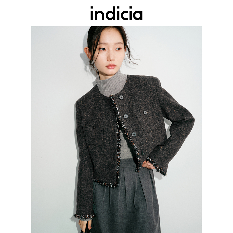 indicia标记24秋冬新款绵羊毛优雅气质小香风外套短款L2D4WT185