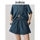 女a字高腰松紧腰阔腿裤 夏季 商场同款 indicia牛仔短裤 标记女装