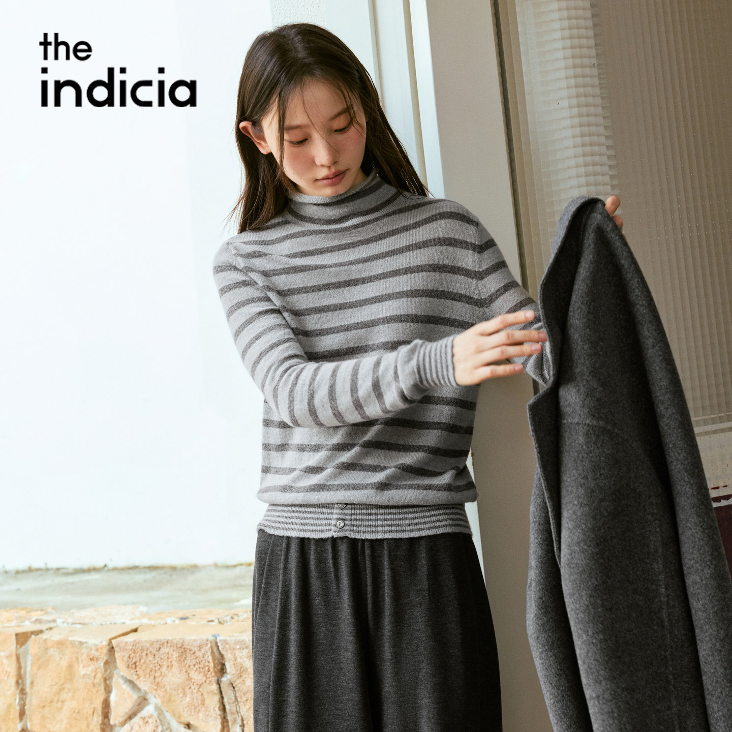 indicia标记商场同款2026冬季新款女装条纹针织衫毛衣L2D6MS346Y