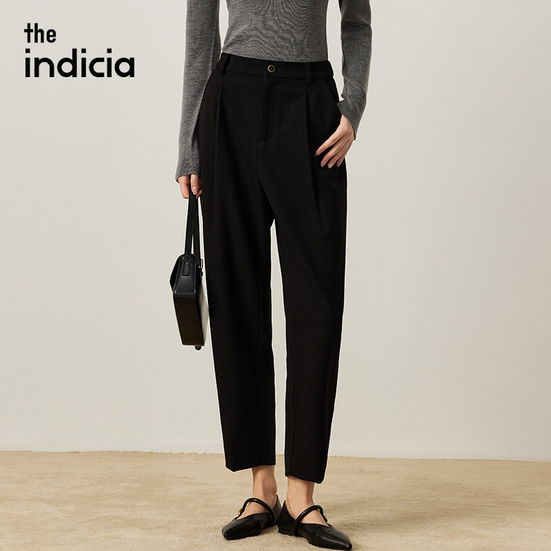 indicia 黑色休闲裤子九分裤长裤子职业女秋冬季新款标记女装