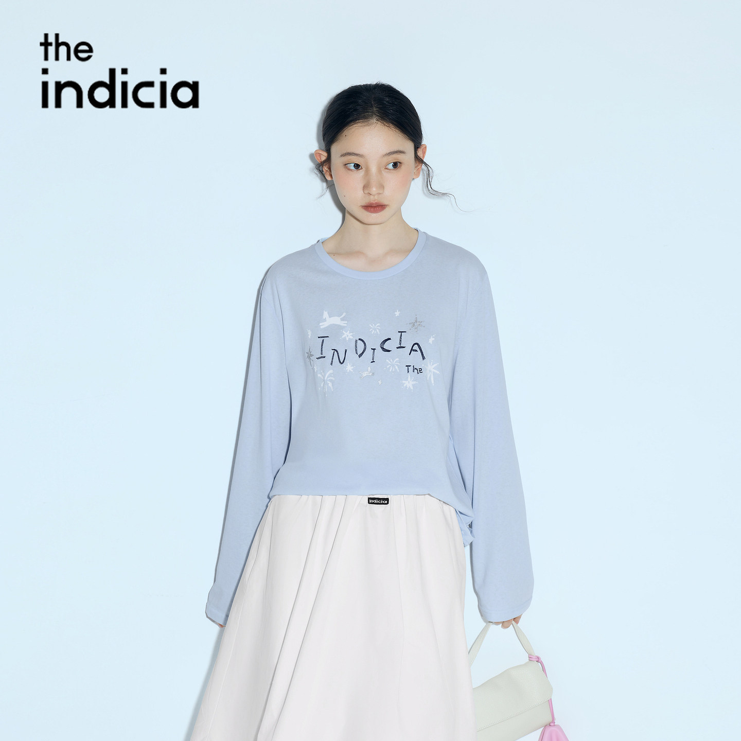 indicia标记商场同款2026夏季女装蓝色薄款宽松T恤长袖L2B6TX164