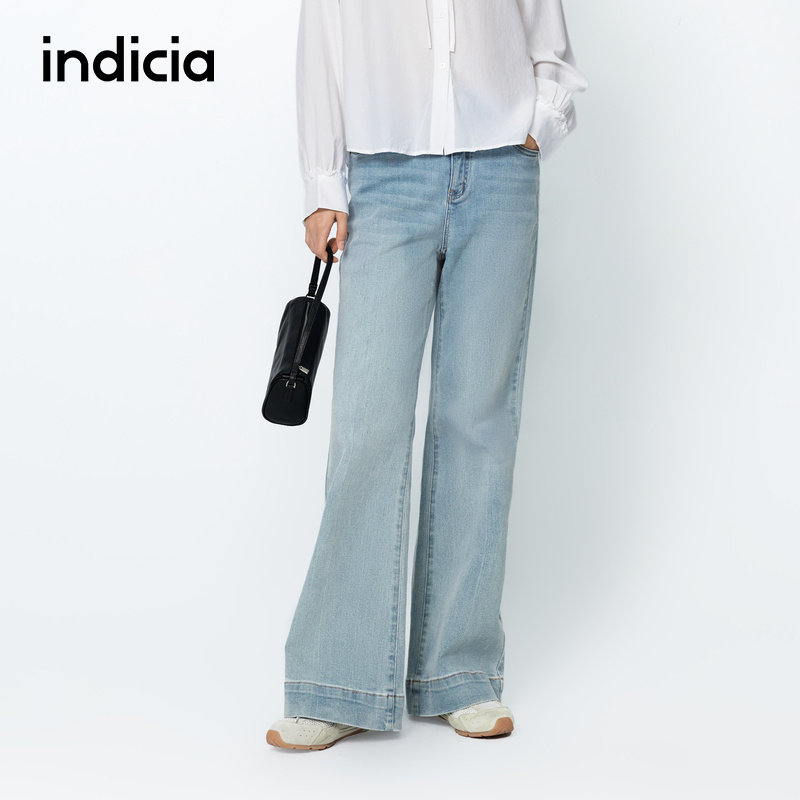 indicia标记商场同款简约阔腿牛仔裤女直筒裤春秋女装6A403NK130C