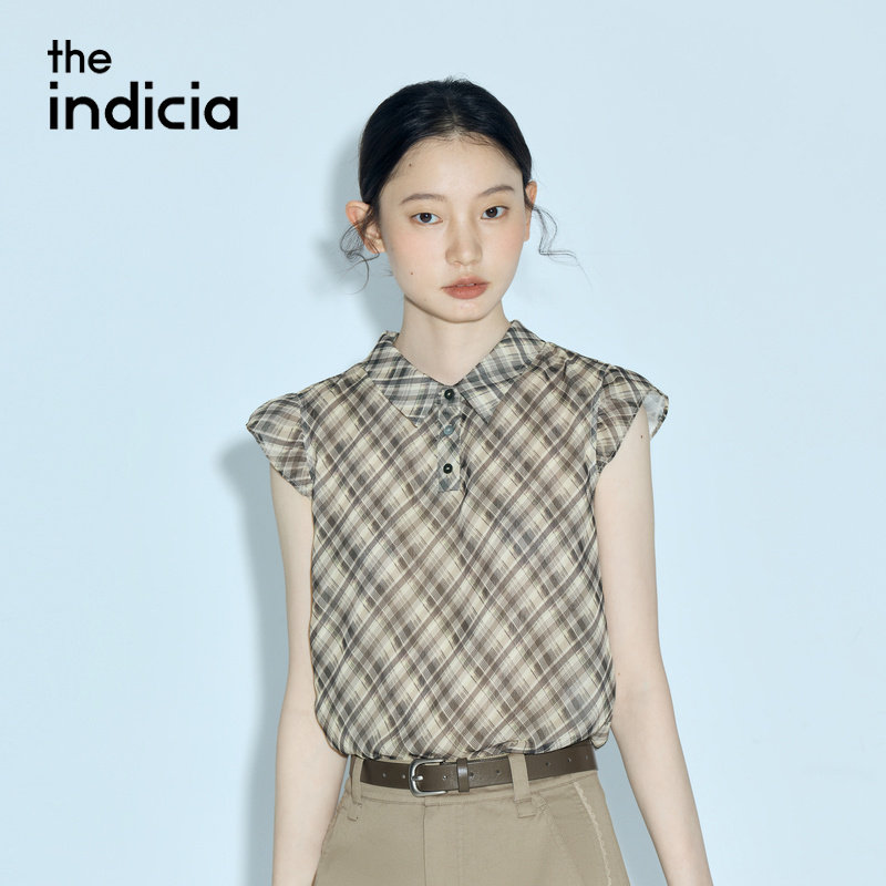 indicia标记商场同款2026夏季新款女装咖色格纹小衫上衣L2B6SY106