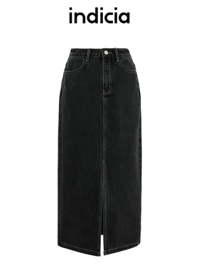 indicia标记商场同款秋季直筒开叉牛仔裙高腰复古宽松F2C4QZ433F