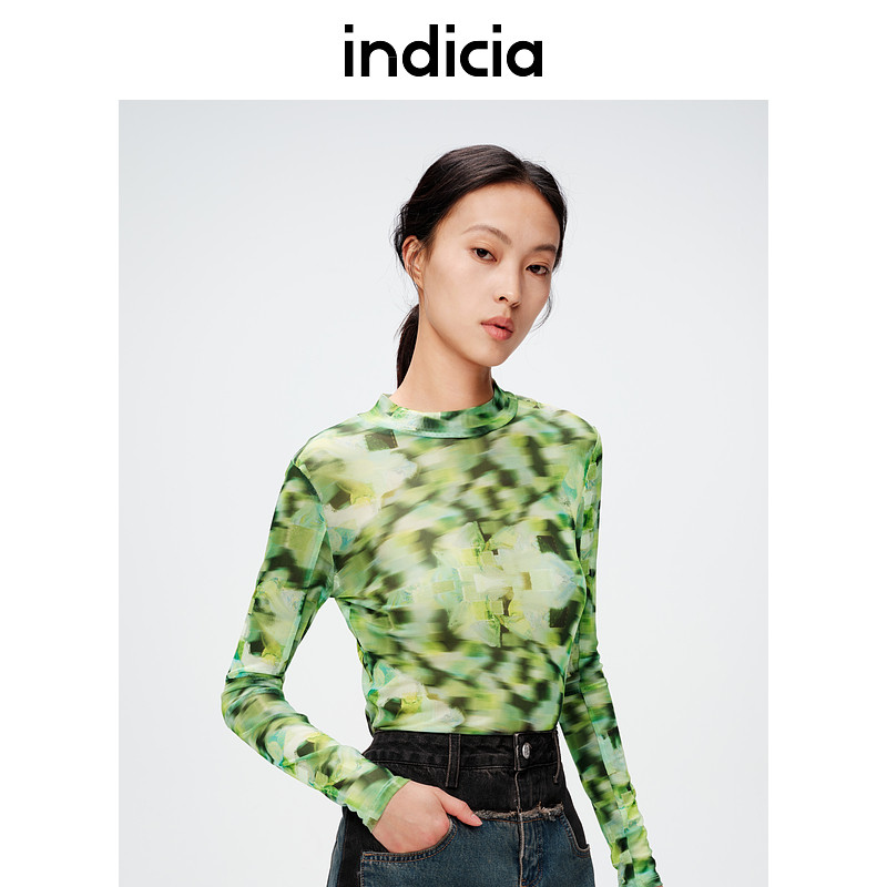 indicia标记春季女装设计感打底衫修身半高领上衣女C6A402SY016