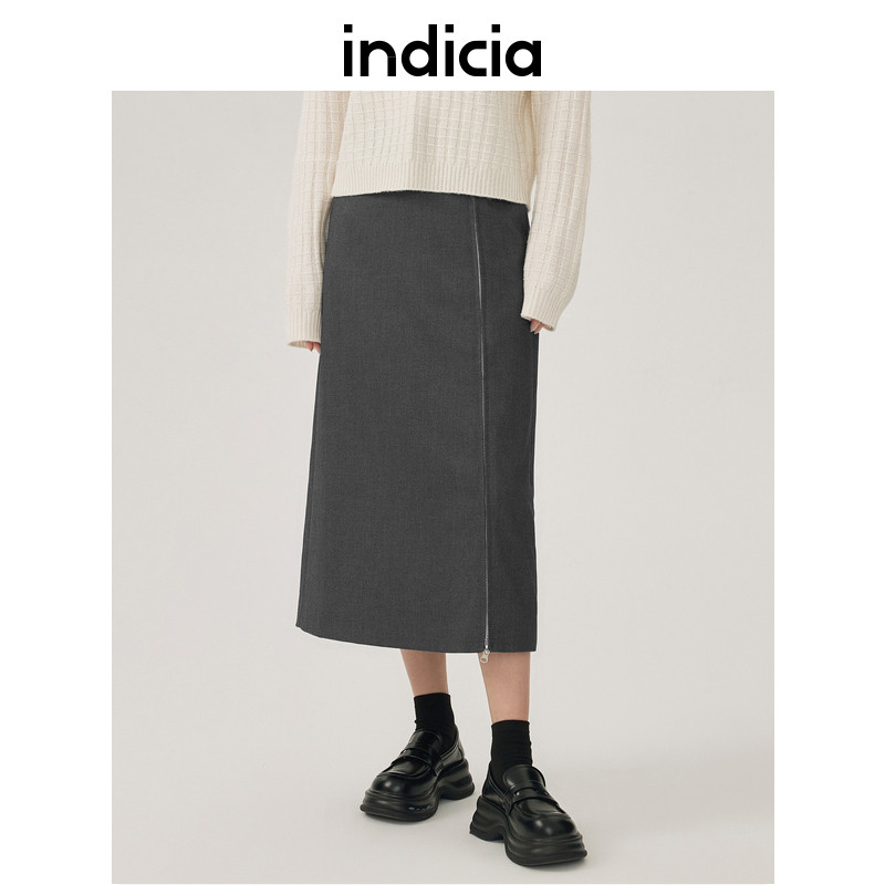 indicia 灰色气质直筒半身裙职业工装秋冬季商场同款标记女装