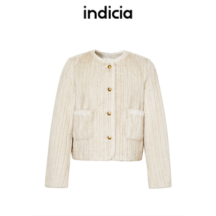 indicia标记商场同款冬季短款毛绒外套女小个子高级感时尚女装