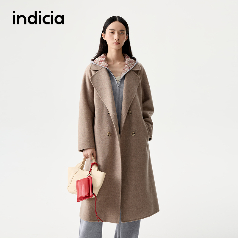 indicia标记25冬新款宽松中长款翻领毛呢外套女羊毛大衣L2D5DY258