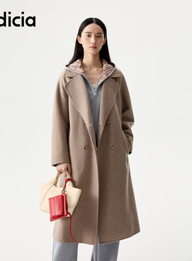 indicia标记冬季新款宽松中长款翻领毛呢外套女羊毛大衣L2D5DY258