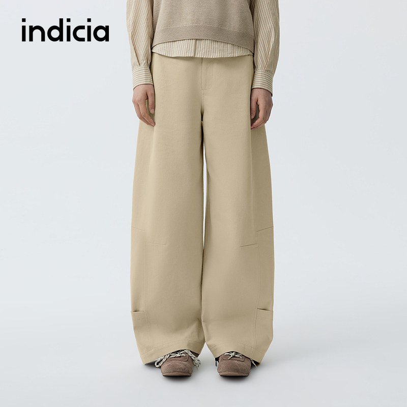 indicia标记商场同款2026春季新款女装卡其色宽松阔腿裤女裤子