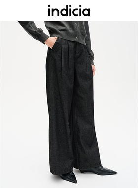 indicia标记阔腿直筒牛仔裤女春秋宽松休闲裤子女装F2C4NK438F