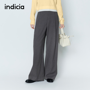 indicia标记2026春季新款女装灰色竖条纹休闲裤女裤子L2A6KZ016