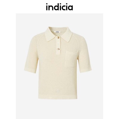 indicia修身套头短袖针织衫上衣薄款秋季商场同款标记女装