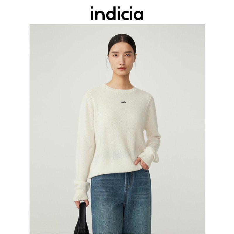 indicia 山羊绒针织衫羊毛衫黑色毛衣纯色女冬季商场同款标记女装