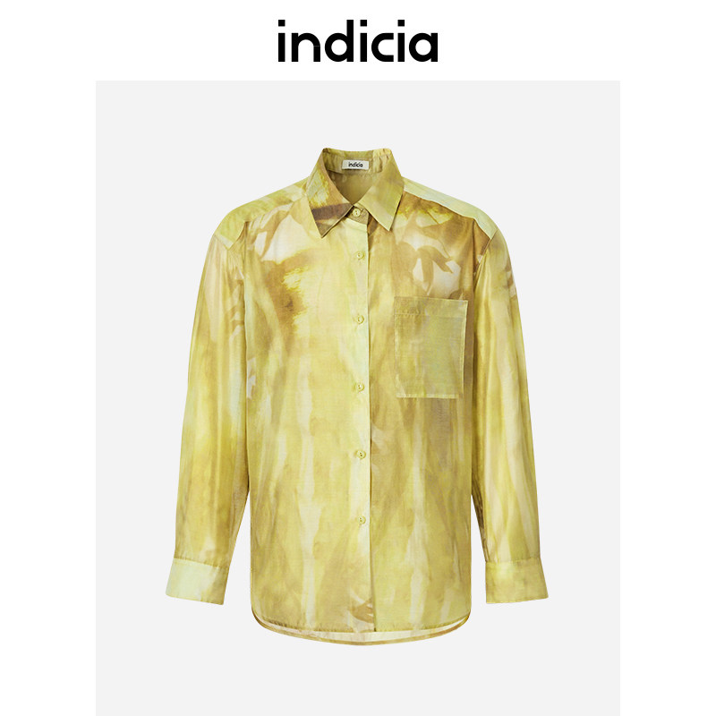 indicia 扎染印花天丝衬衫薄款时尚上衣春秋季商场同款标记女装