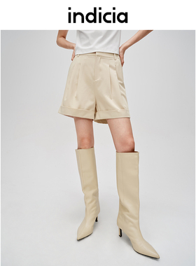 indicia标记黑色短裤直筒休闲裤子2024春秋季新款女装C6A404DK035