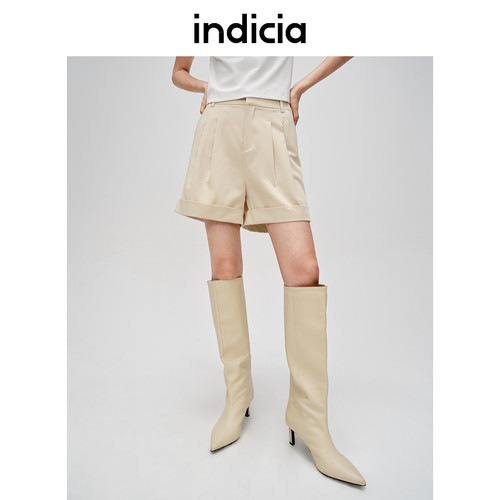indicia标记黑色短裤直筒休闲裤子春秋季款女装C6A404DK035