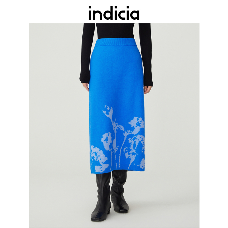 indicia 蓝色柔软半身裙舒适裙子冬季新款商场同款标记女装
