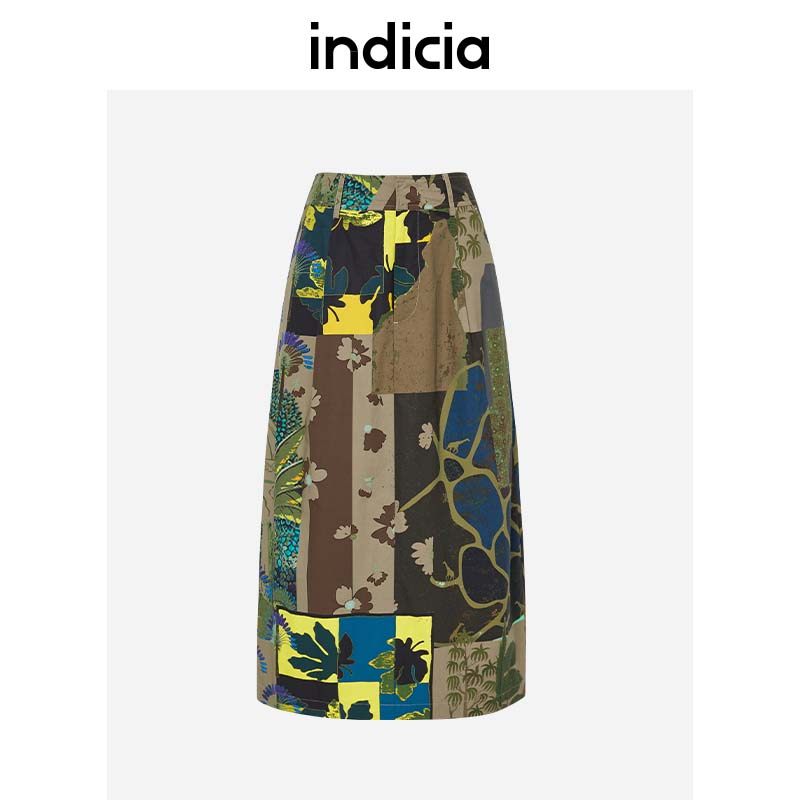 indicia 高腰半身裙棉印花裙子春秋季商场同款品牌标记时尚女装,女装/女士精品,半身裙,淘宝优惠券,粉丝福利购,淘宝优惠卷