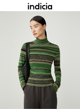 indicia 针织衫毛衣条纹高领上衣女冬季新款商场同款标记女装