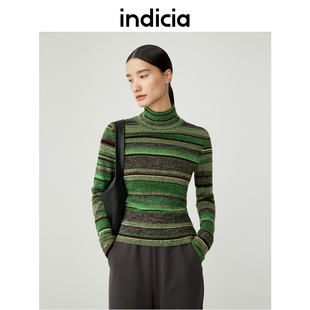 indicia 针织衫毛衣条纹高领上衣女冬季新款商场同款标记女装