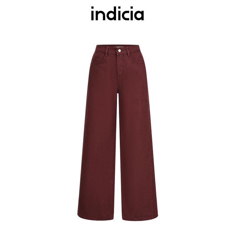 indicia标记商场同款纯棉红色百搭阔腿牛仔裤秋冬女装F2D4NK814C