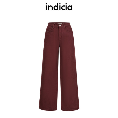 indicia标记商场同款纯棉红色百搭阔腿牛仔裤秋冬女装F2D4NK814C
