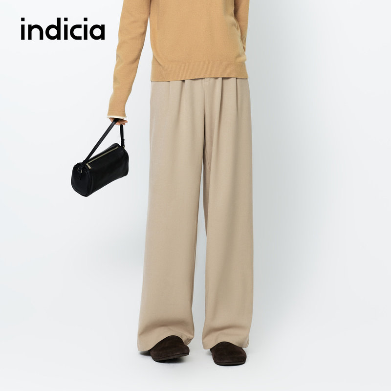 indicia驼色直筒休闲裤女春秋季商场同款标记女装5A301KZ027