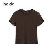 indicia标记商场同款 25秋新款 纯色风百搭通勤咖色T恤F2C5TX368F