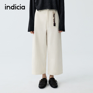 indicia标记商场同款26春季新款女装九分裤休闲裤棉感米色裤子