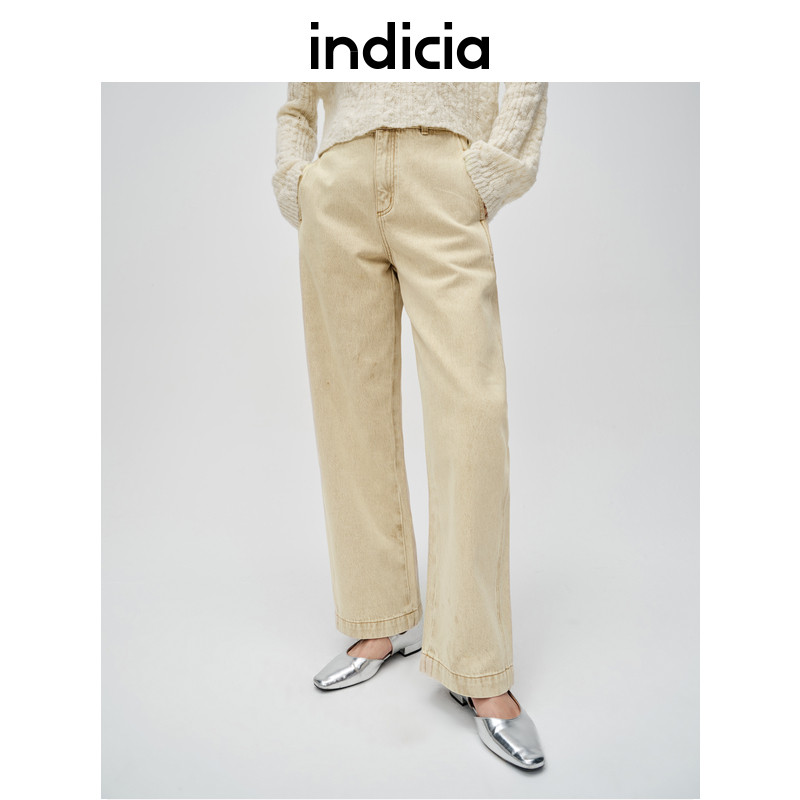 indicia标记商场同款春季新款浅色休闲百搭直筒牛仔裤6A401NK040N