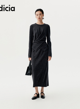 indicia标记商场同款25秋新款褶皱收腰长袖连衣裙显瘦F2C5TZ420C