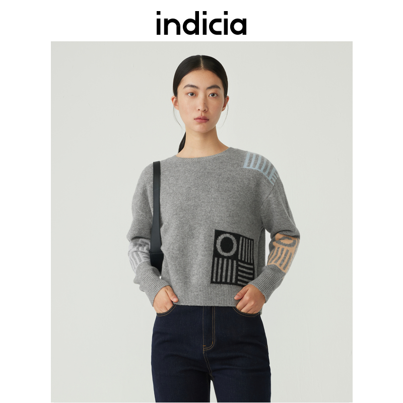 indicia 羊毛针织衫柔软品牌图案女毛衣秋冬季商场同款标记女装