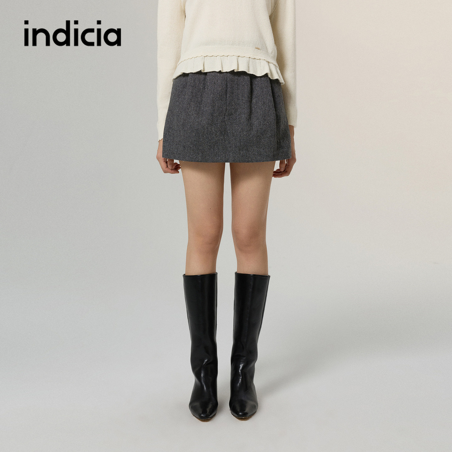 indicia标记商场同款短款半身裙女灰色裙子2026冬季新款女装