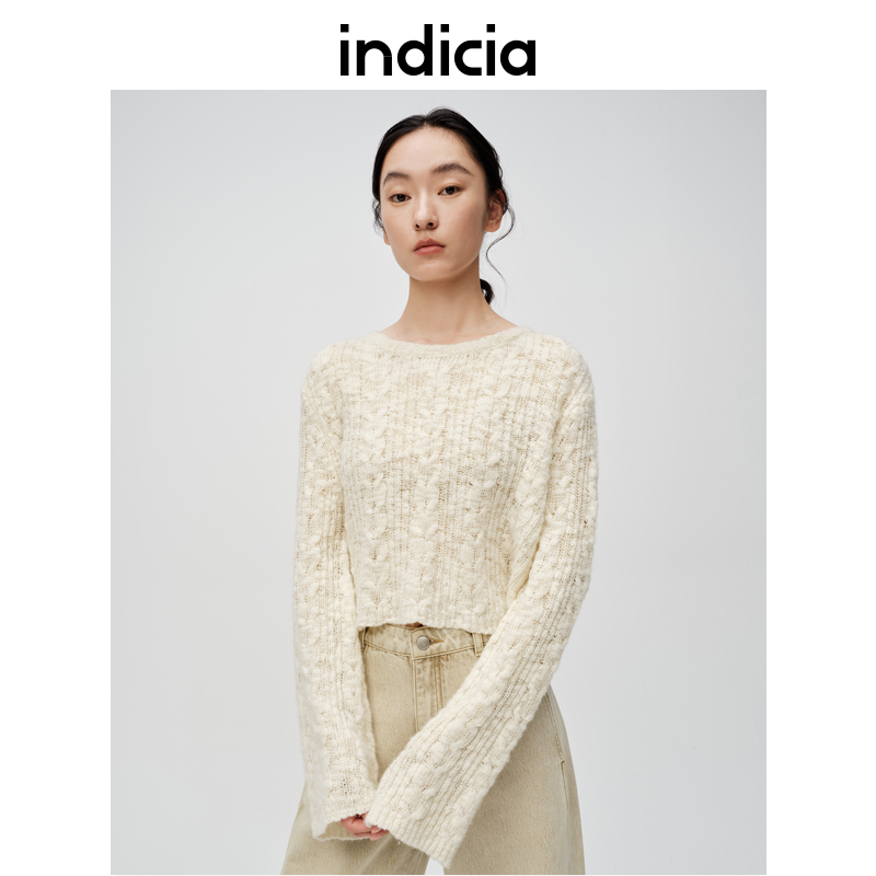 indicia标记商场同款短款羊毛针织衫薄款上衣春季女装6A401ZZ048N