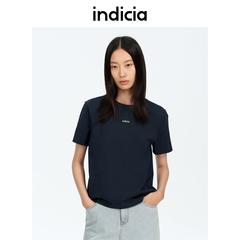 indicia标记商场同款25春新款极简字母纯棉休闲短款T恤F2A5TX036N