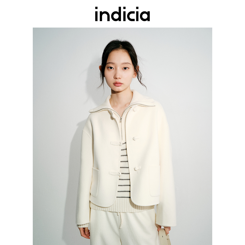 indicia标记2024冬季新款毛呢大衣新中式盘扣短款大衣L2D4DY170
