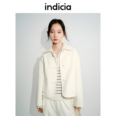 indicia标记2024冬季新款毛呢大衣新中式盘扣短款大衣L2D4DY170