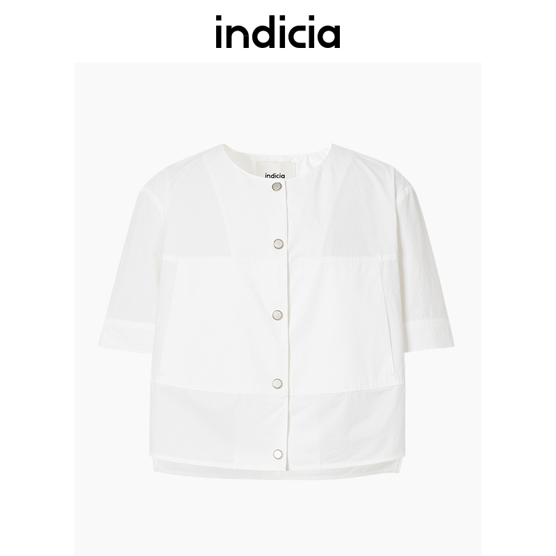 indicia纯棉白色圆领外套上衣薄款夏季商场标记女装5B306WT186